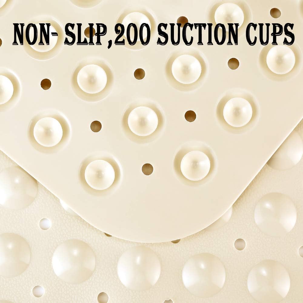 YINENN Bath and Shower Safety Mats 40x16 inch, Non Slip with Suction Cups for Bathroom Stall and Tub Floor, Extra Large and Machine Washable, Drain Holes Keep Bathtub Clean, Beige