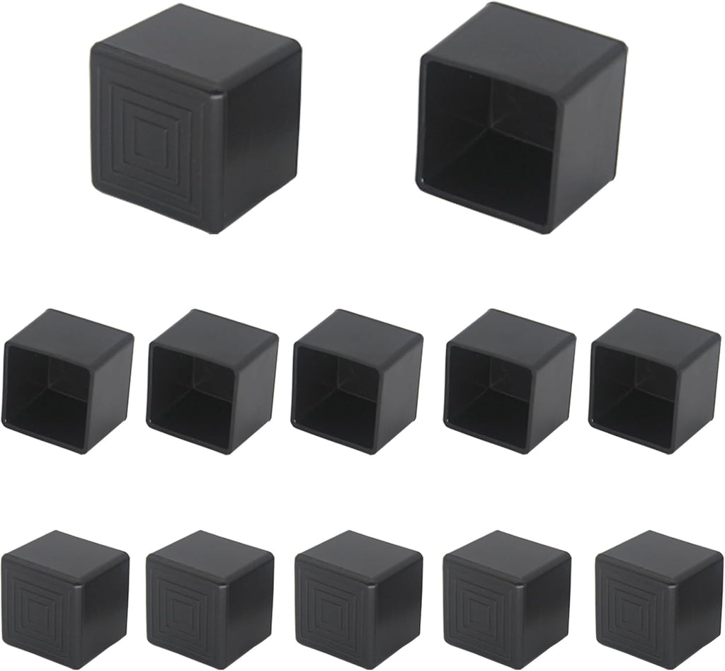 12Pcs 1"x1" (25mmx25mm) Square Rubber Chair Leg Tips Caps, Chair Table Leg Covers Floor Protectors, Chair Leg End Caps for Furniture, Table