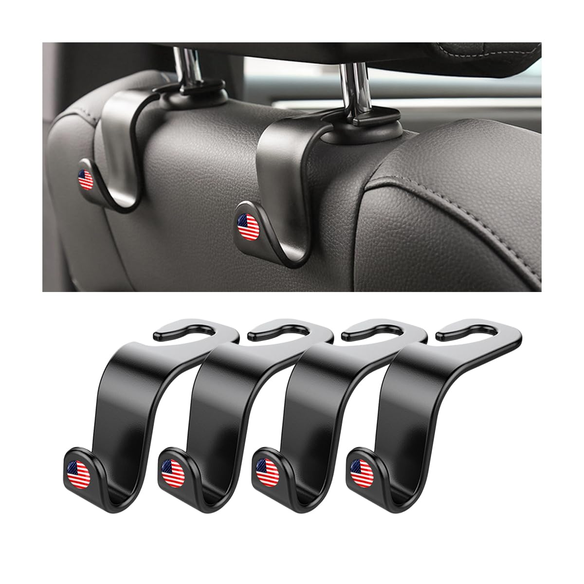 Car Back Seat Headrest Hooks, 4 Pack Carbon Fiber Stylish Back Seat Hanger for Car Handbag Clothes Coats Grocery Bags, Car Interior Accessories (Carbon Fibre/Black)