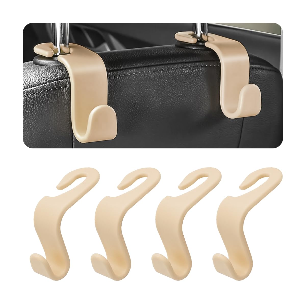 Car Back Seat Headrest Hooks, 4 Pack Carbon Fiber Stylish Back Seat Hanger for Car Handbag Clothes Coats Grocery Bags, Car Interior Accessories (Carbon Fibre/Black)