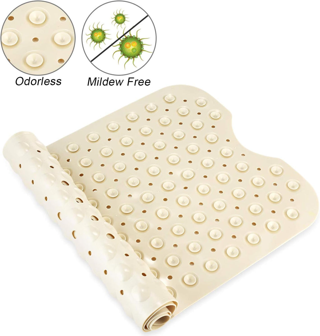 YINENN Bath and Shower Safety Mats 40x16 inch, Non Slip with Suction Cups for Bathroom Stall and Tub Floor, Extra Large and Machine Washable, Drain Holes Keep Bathtub Clean, Beige