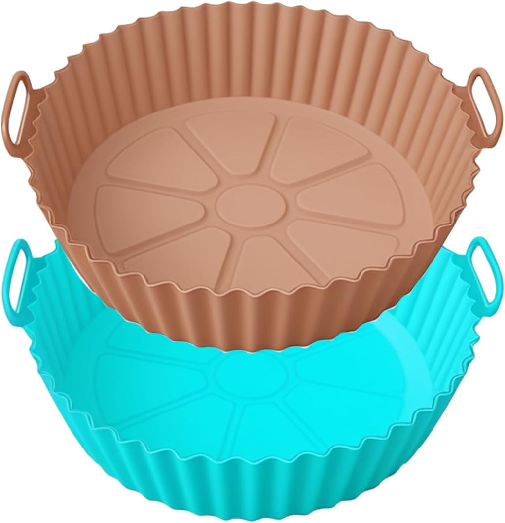 Silicone Air Fryer Liners Compatible with Ninja AF101 4QT AF141 5QT AF150 AF161 XL MAX 5.5QT and Most 3-5QT Air Fryers, Reusable Non-Stick Accessories for Ovens & Microwaves (Brown+Blue)