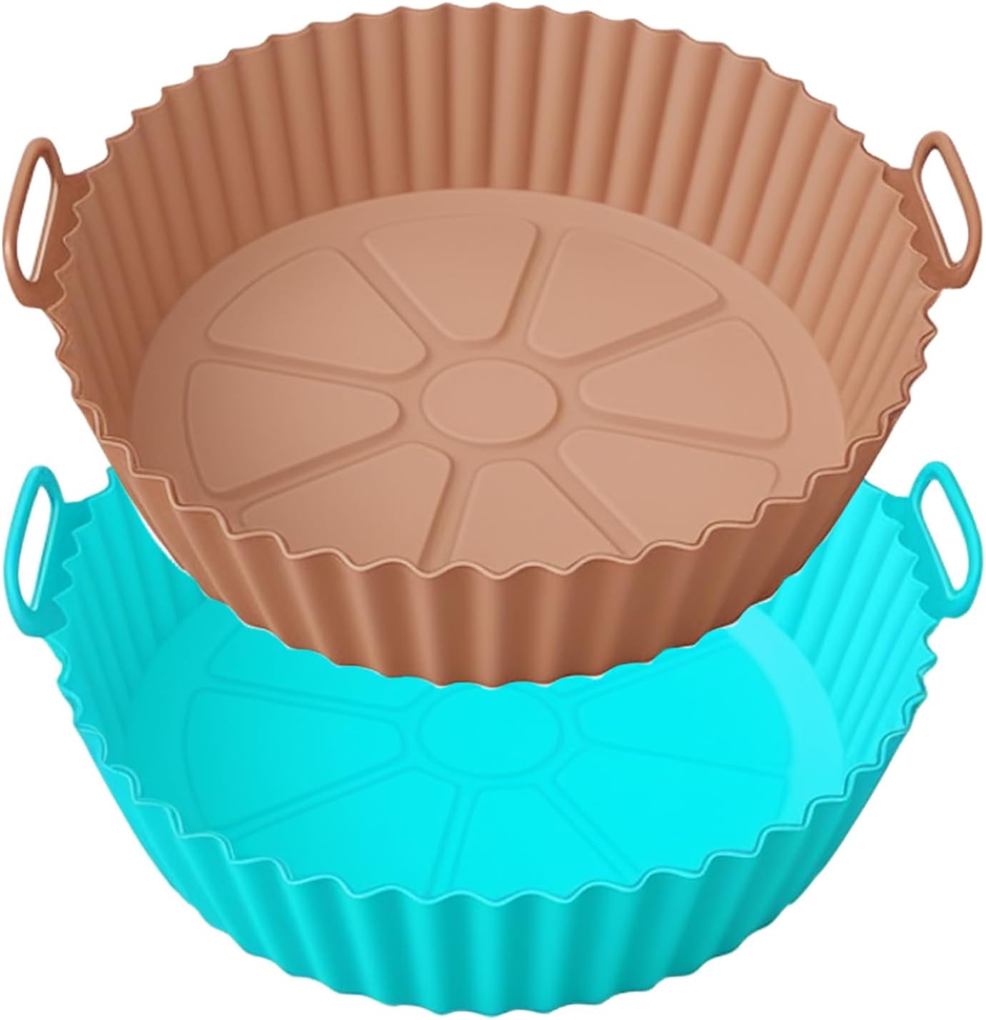 Silicone Air Fryer Liners Compatible with Ninja AF101 4QT AF141 5QT AF150 AF161 XL MAX 5.5QT and Most 3-5QT Air Fryers, Reusable Non-Stick Accessories for Ovens & Microwaves (Brown+Blue)