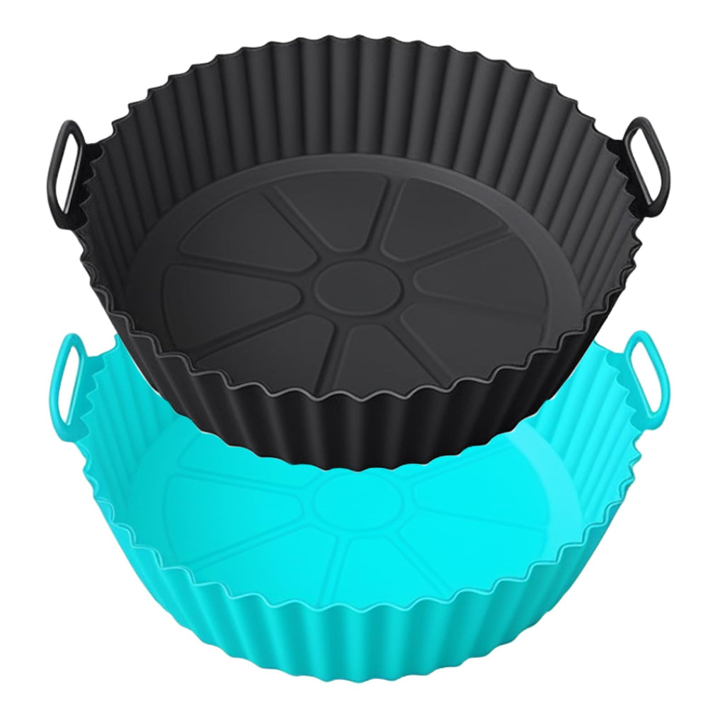 Silicone Air Fryer Liners Compatible with Ninja AF101 4QT AF141 5QT AF150 AF161 XL MAX 5.5QT and Most 3-5QT Air Fryers, Reusable Non-Stick Accessories for Ovens & Microwaves (Brown+Blue)