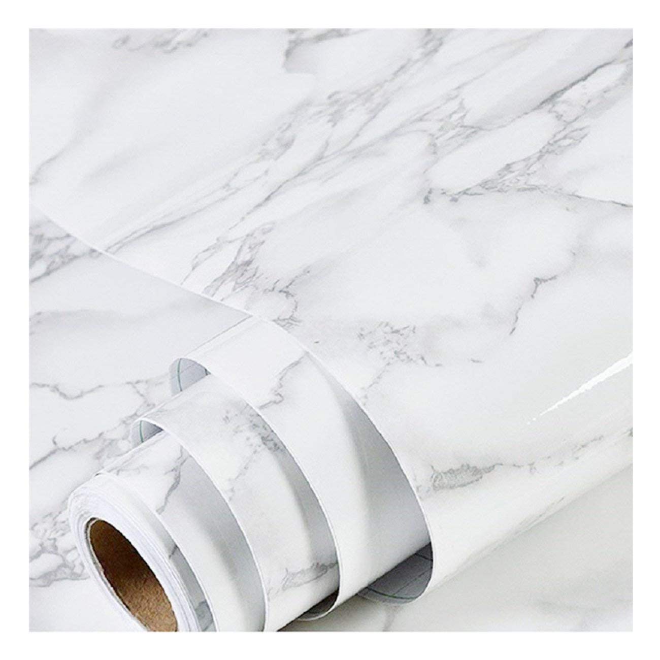 practicalWs Glossy Marble Contact Paper Granite White/Grey Kitchen Countertop Cabinets Furniture Refurbishment Wall Paper Thick Removable Wallpaper Peel and Stick Wall Decor Vinyl Wrap 11.8"x78.7"
