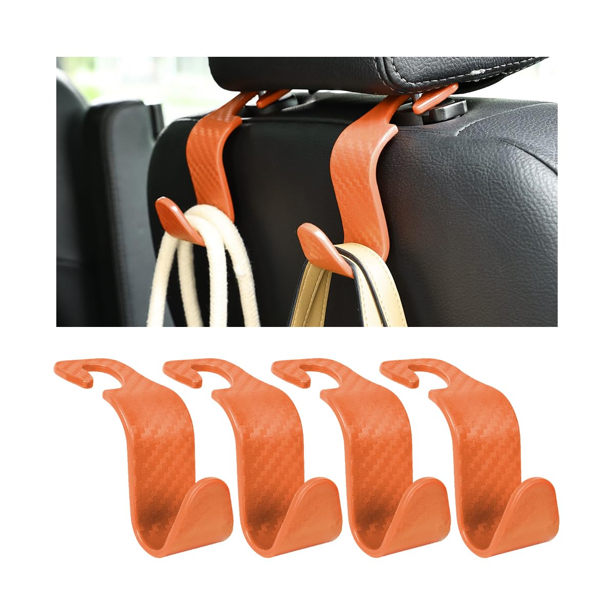 Car Back Seat Headrest Hooks, 4 Pack Carbon Fiber Stylish Back Seat Hanger for Car Handbag Clothes Coats Grocery Bags, Car Interior Accessories (Carbon Fibre/Black)