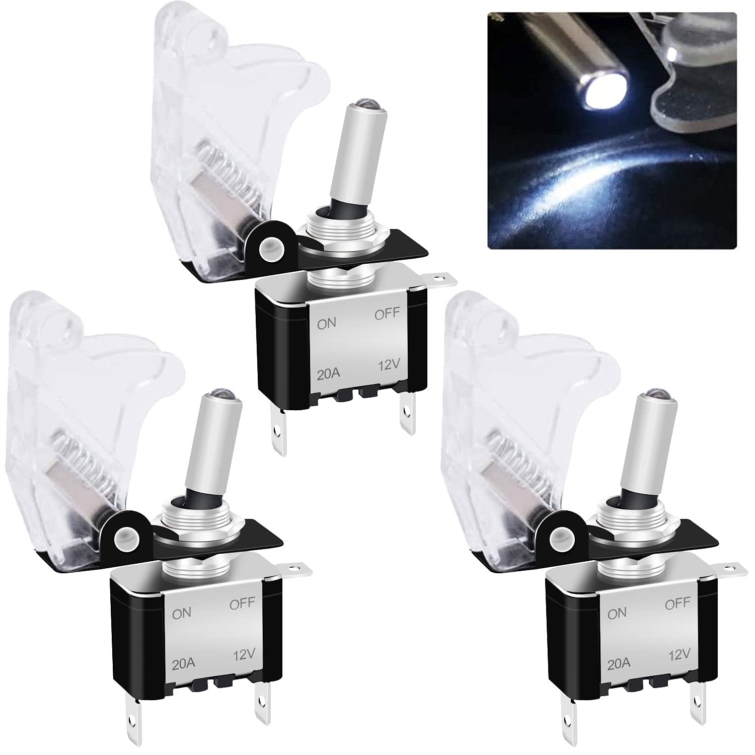 Twidec/3Pcs Rocker Toggle Switch 12V 20A Heavy Duty Racing Car Automotive Auto SPST ON/Off Toggle Switch Blue LED Light Illuminated 3Pin with Blue Waterproof Safety Cover ASW-07DBUBUMZ