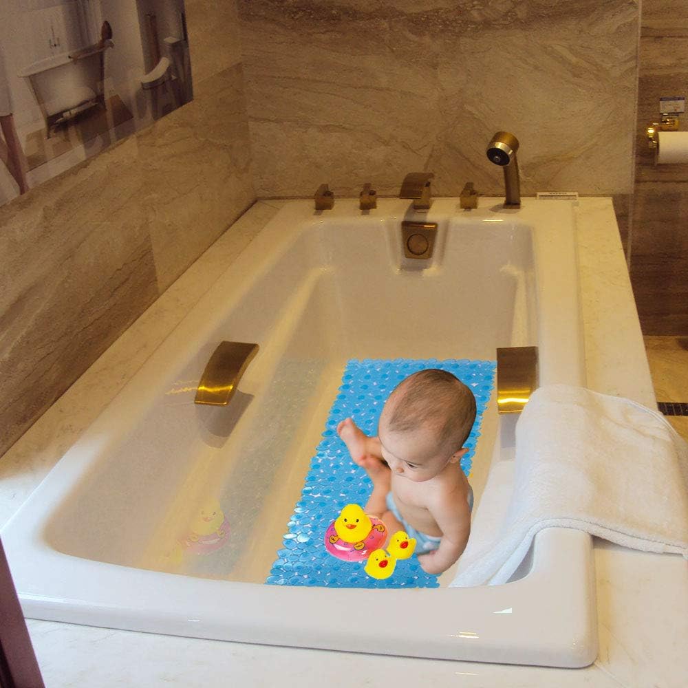 SONGZIMING Pebble Bath Mat for Bathtub to Anti Slip Bathtub Mat in Shower with 16 Inches by 35 Inches (Clear Blue)