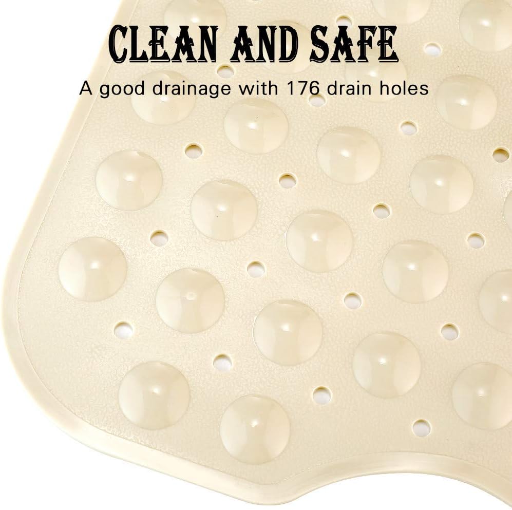 YINENN Bath and Shower Safety Mats 40x16 inch, Non Slip with Suction Cups for Bathroom Stall and Tub Floor, Extra Large and Machine Washable, Drain Holes Keep Bathtub Clean, Beige
