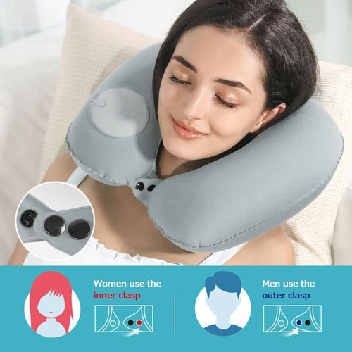 2PCS Inflatable Travel Pillow, Adjustable Inflatable Neck Pillow, Portable Fast Inflatable Pillow U-Shaped with Eye Mask,Earplug and Carry Bag, for Airplanes,Traveling,Lumbar Support (Grey)