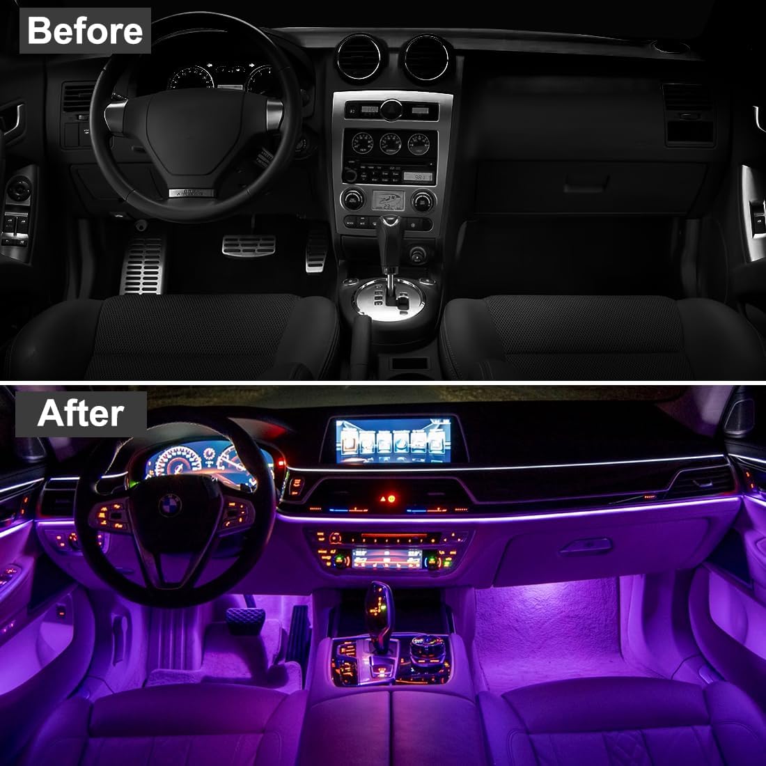 EL Wire Interior Car LED Strip Lights, 16.5FT USB Neon Glowing Strobing Electroluminescent Wire Strip with 6mm Sewing Edge, Ambient Lighting Kits for Car Indoor Decoration (Purple)