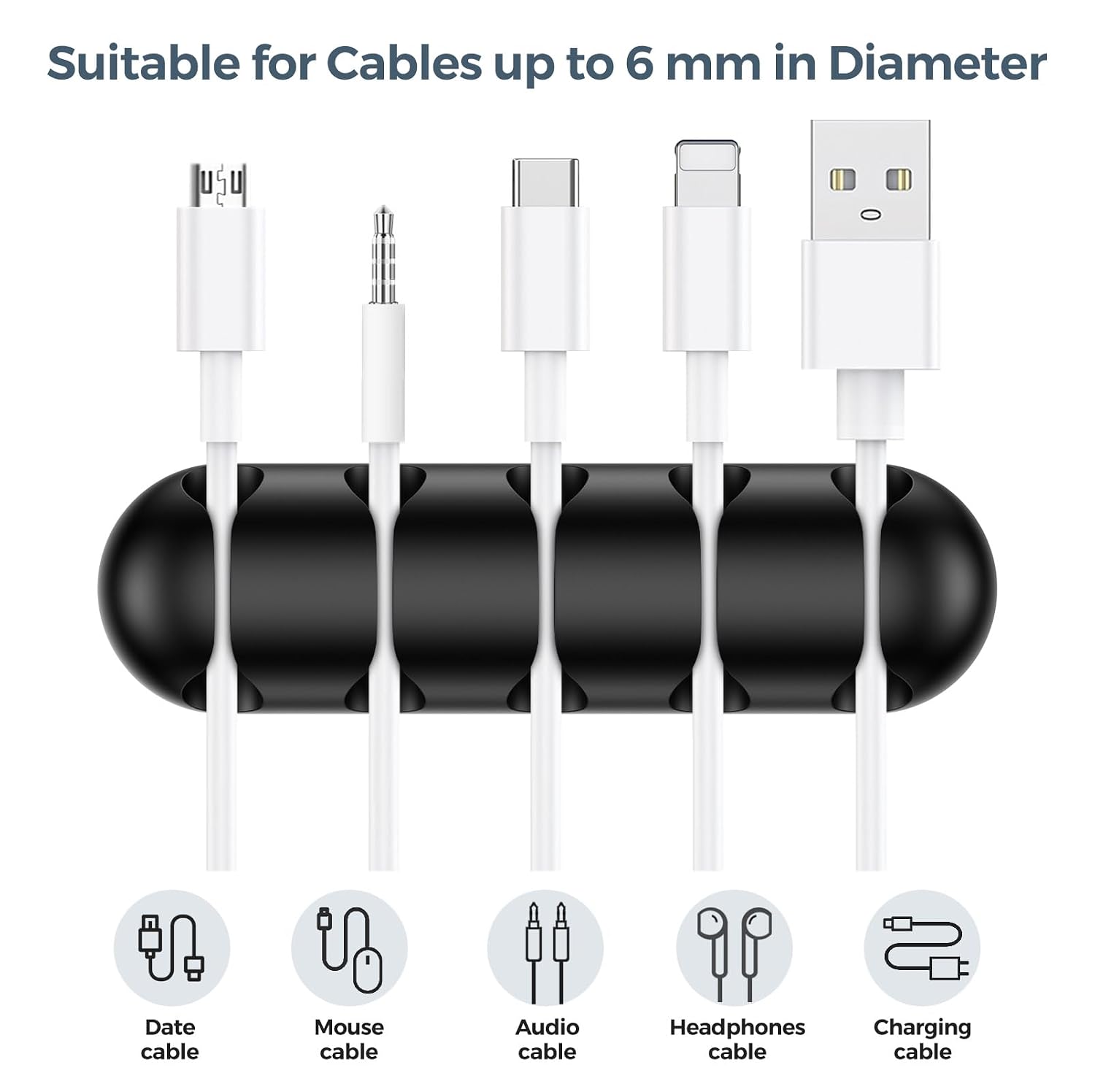 UNBREAKcable Cable Holder Clips, 5 Pack Cord Organizer for Desk, Silicone Adjustable Cord Clip, Adhesive Wire Management for Charging Cable USB Mouse Wire PC Car Office Home Nightstand Wall