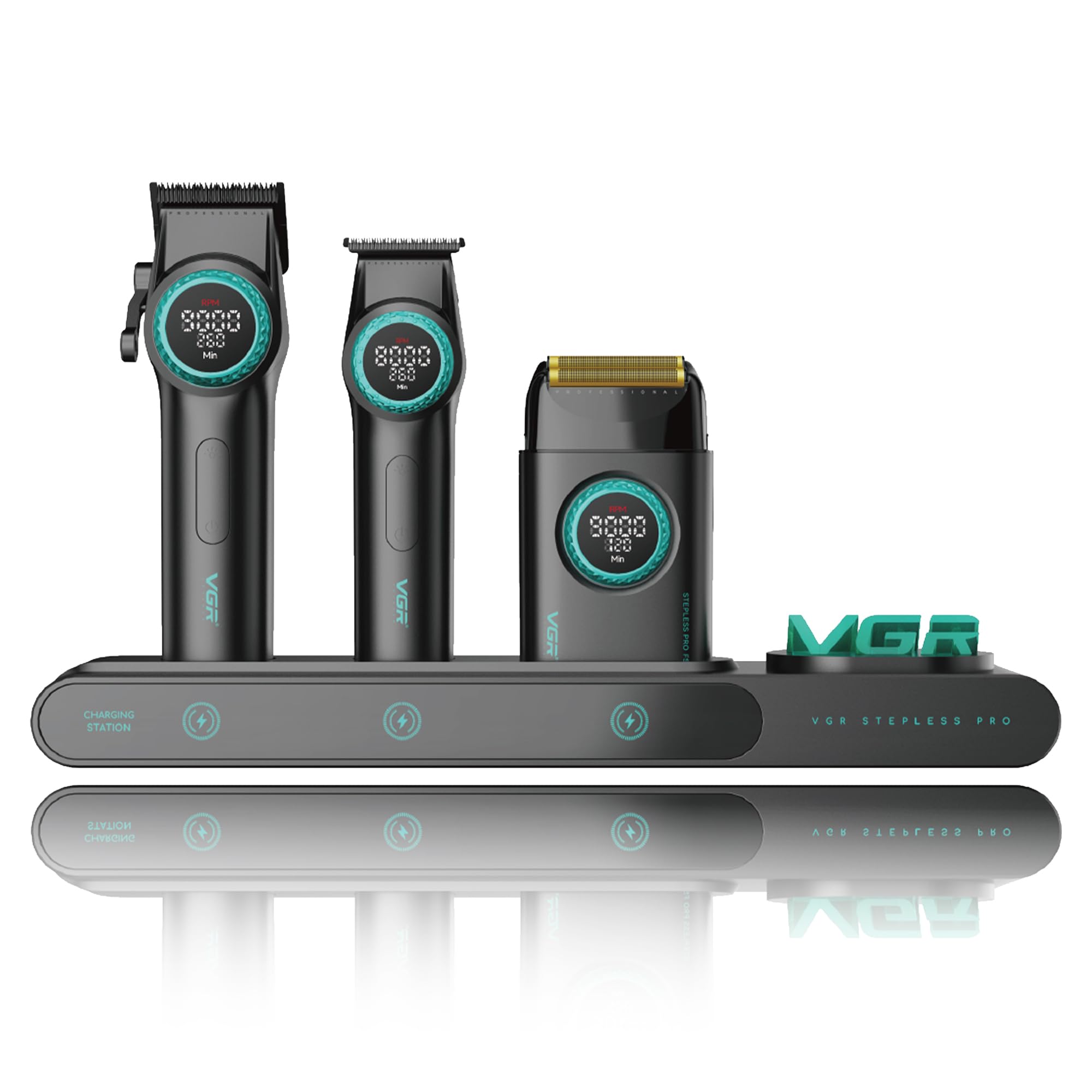 VGR 001 Professional Hair Clippers for Men, Cordless Barber Clippers for Hair Cutting, Carbon Steel Blade Hair Trimmers for Barbers, 9000RPM, LED Display, Black