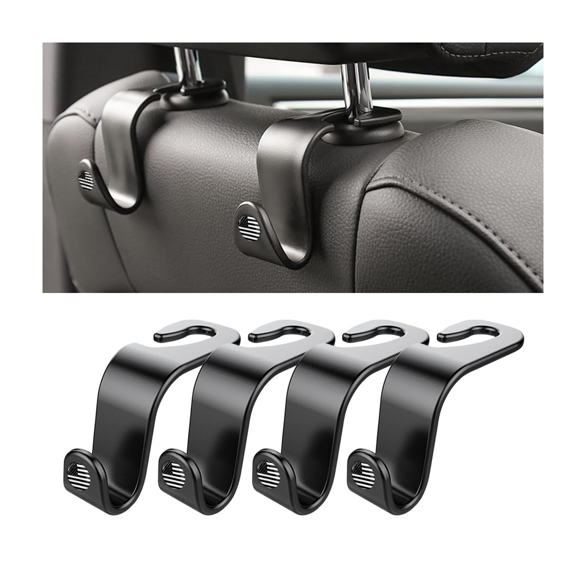Car Back Seat Headrest Hooks, 4 Pack Carbon Fiber Stylish Back Seat Hanger for Car Handbag Clothes Coats Grocery Bags, Car Interior Accessories (Carbon Fibre/Black)