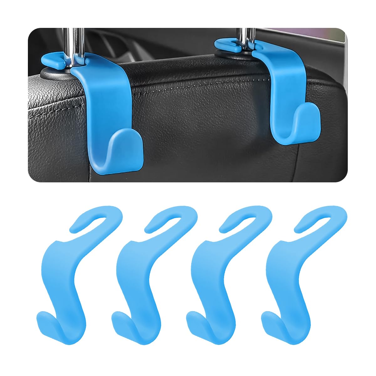 Car Back Seat Headrest Hooks, 4 Pack Carbon Fiber Stylish Back Seat Hanger for Car Handbag Clothes Coats Grocery Bags, Car Interior Accessories (Carbon Fibre/Black)