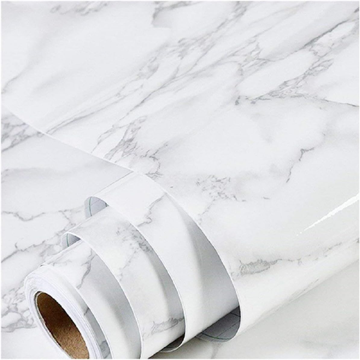 practicalWs Glossy Marble Contact Paper Granite White/Grey Kitchen Countertop Cabinets Furniture Refurbishment Wall Paper Thick Removable Wallpaper Peel and Stick Wall Decor Vinyl Wrap 11.8"x78.7"