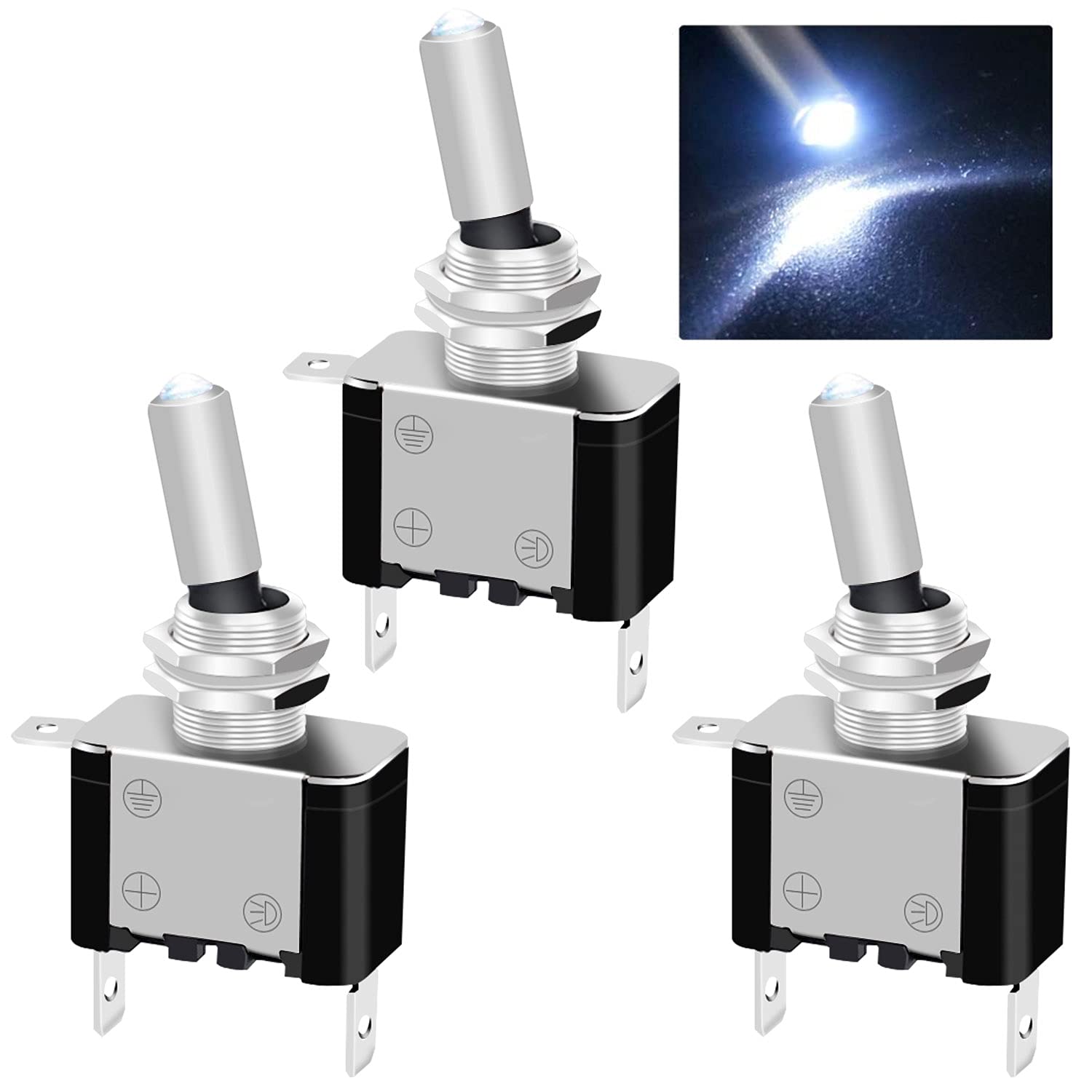 Twidec/3Pcs Rocker Toggle Switch 12V 20A Heavy Duty Racing Car Automotive Auto SPST ON/Off Toggle Switch Blue LED Light Illuminated 3Pin with Blue Waterproof Safety Cover ASW-07DBUBUMZ