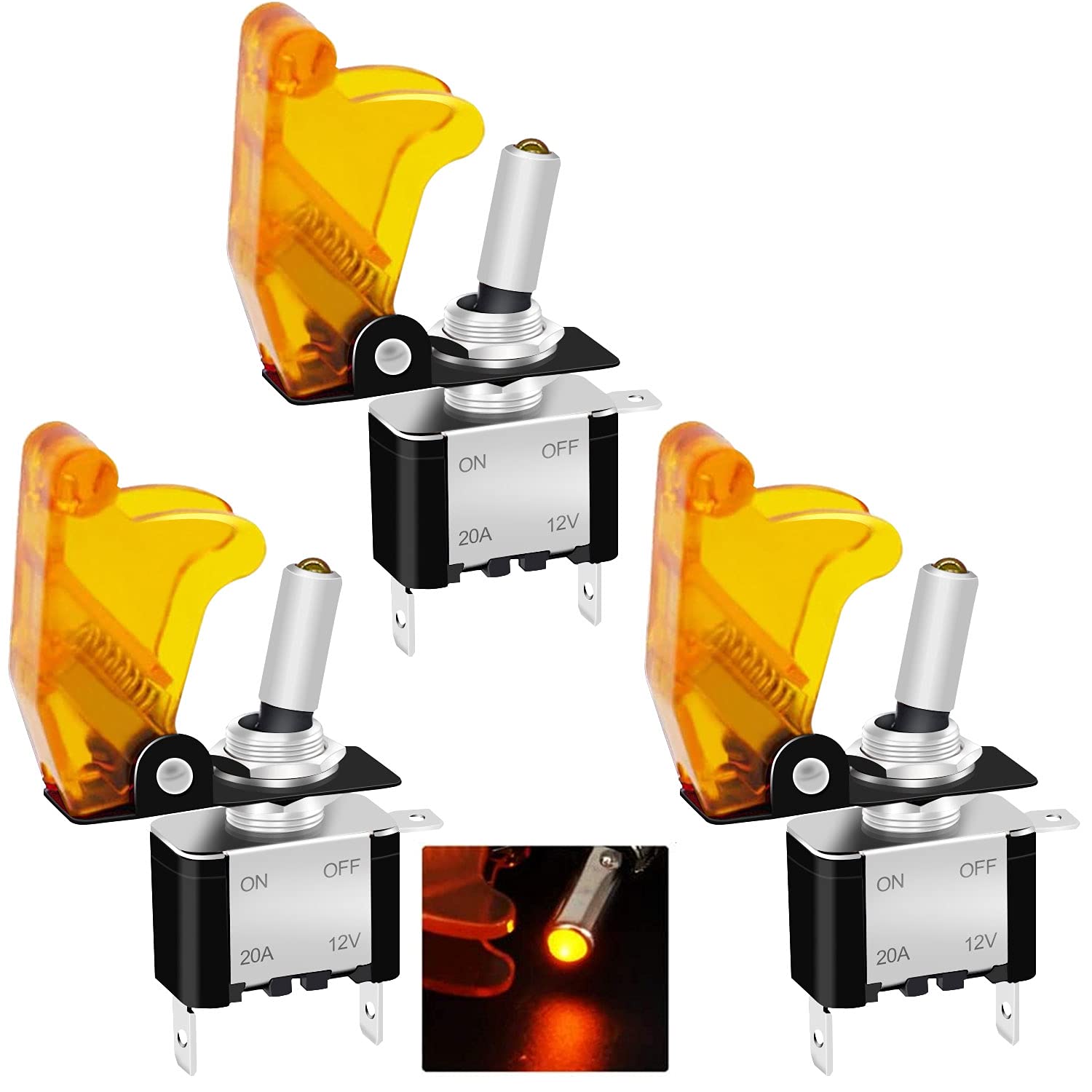 Twidec/3Pcs Rocker Toggle Switch 12V 20A Heavy Duty Racing Car Automotive Auto SPST ON/Off Toggle Switch Blue LED Light Illuminated 3Pin with Blue Waterproof Safety Cover ASW-07DBUBUMZ