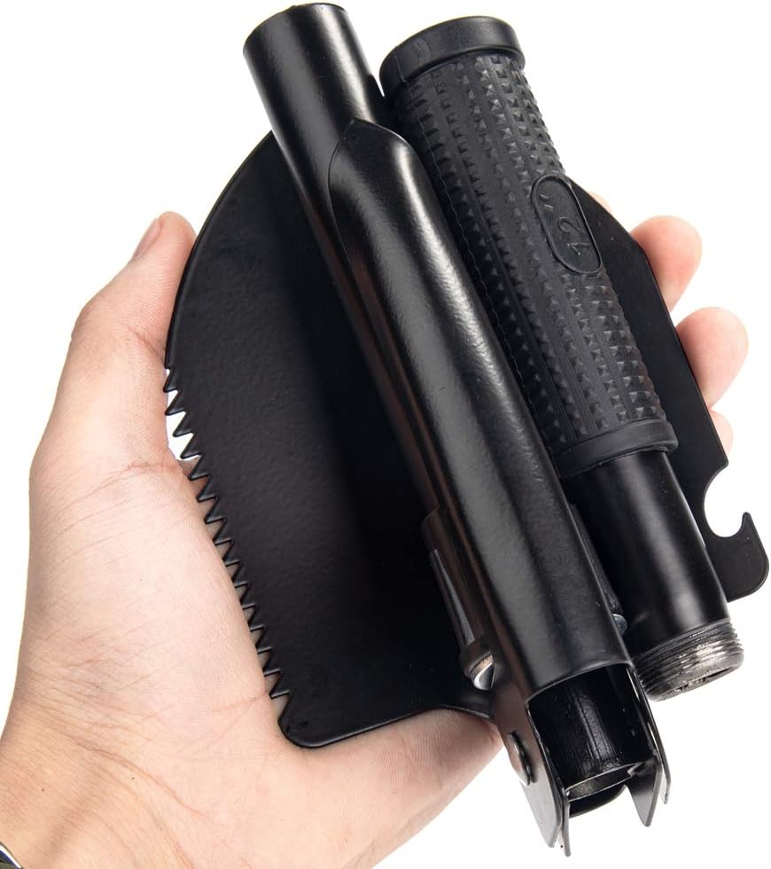 Gardening Folding Shovel Military Camping Shovel Survival Gear Entrenching Tool with Carrying Pouch Metal Handle for Camping Trekking Gardening Fishing Backpacking Snow (Black Zipper Pouch)