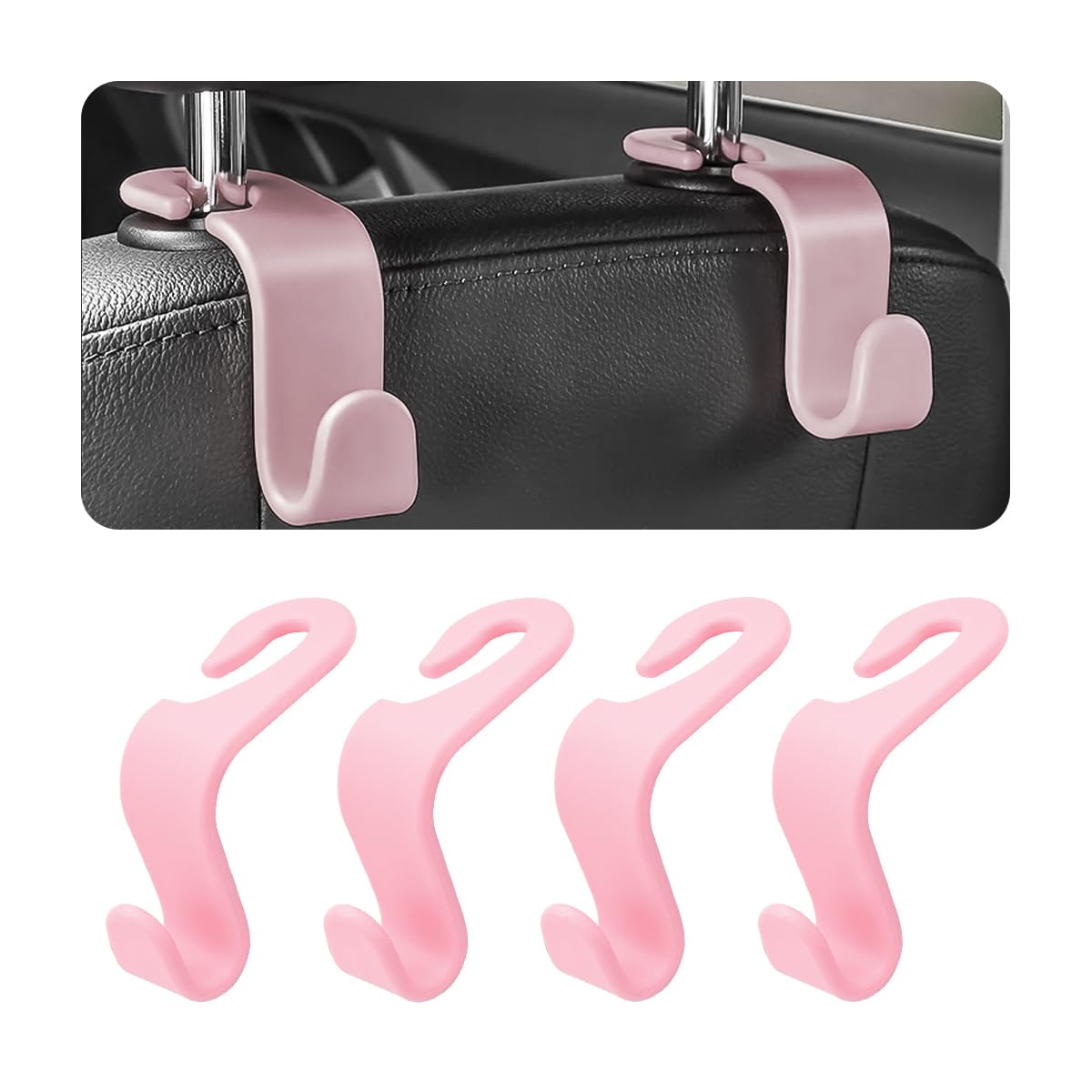 Car Back Seat Headrest Hooks, 4 Pack Carbon Fiber Stylish Back Seat Hanger for Car Handbag Clothes Coats Grocery Bags, Car Interior Accessories (Carbon Fibre/Black)