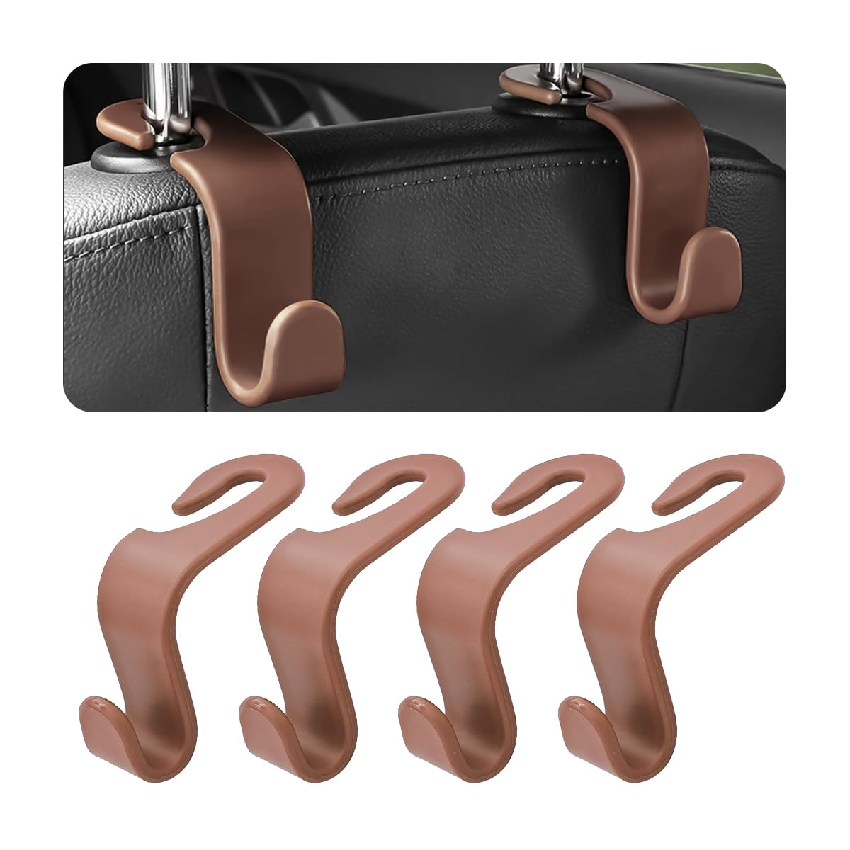 Car Back Seat Headrest Hooks, 4 Pack Carbon Fiber Stylish Back Seat Hanger for Car Handbag Clothes Coats Grocery Bags, Car Interior Accessories (Carbon Fibre/Black)