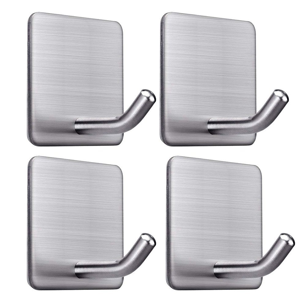 FOTYRIG Adhesive Towel Hooks No Drill Wall Hooks Stick on Wall Hangers Shower Hooks for Inside Shower Bathrooms Kitchen Door Black -4 Packs