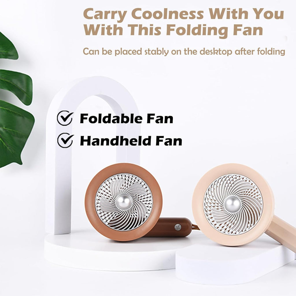 Ericfavre Portable Fan For Travel, 3 IN 1 USB Rechargeable Handheld Mini Fan For Women, Personal Portable Small Fans Foldable Cute Design 6 Speed Wind School Travel Outdoor Summer Gifts (Beige)