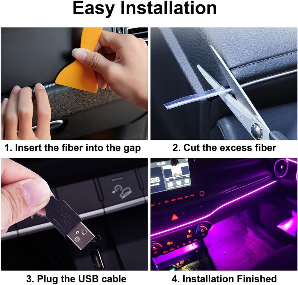 EL Wire Interior Car LED Strip Lights, 16.5FT USB Neon Glowing Strobing Electroluminescent Wire Strip with 6mm Sewing Edge, Ambient Lighting Kits for Car Indoor Decoration (Purple)