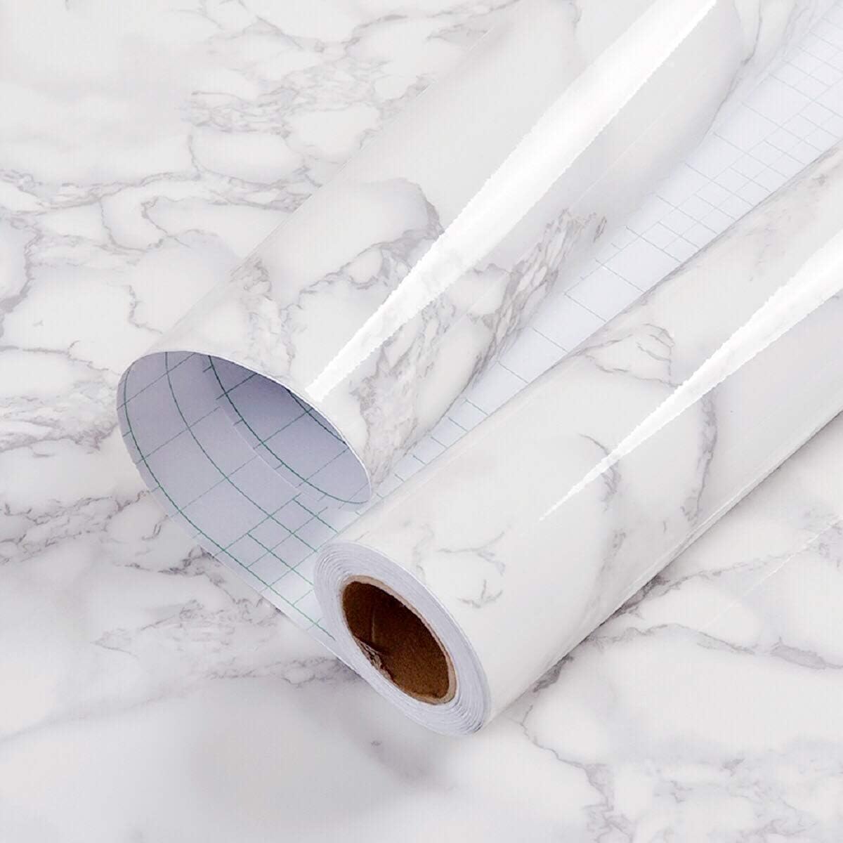 practicalWs Glossy Marble Contact Paper Granite White/Grey Kitchen Countertop Cabinets Furniture Refurbishment Wall Paper Thick Removable Wallpaper Peel and Stick Wall Decor Vinyl Wrap 11.8"x78.7"
