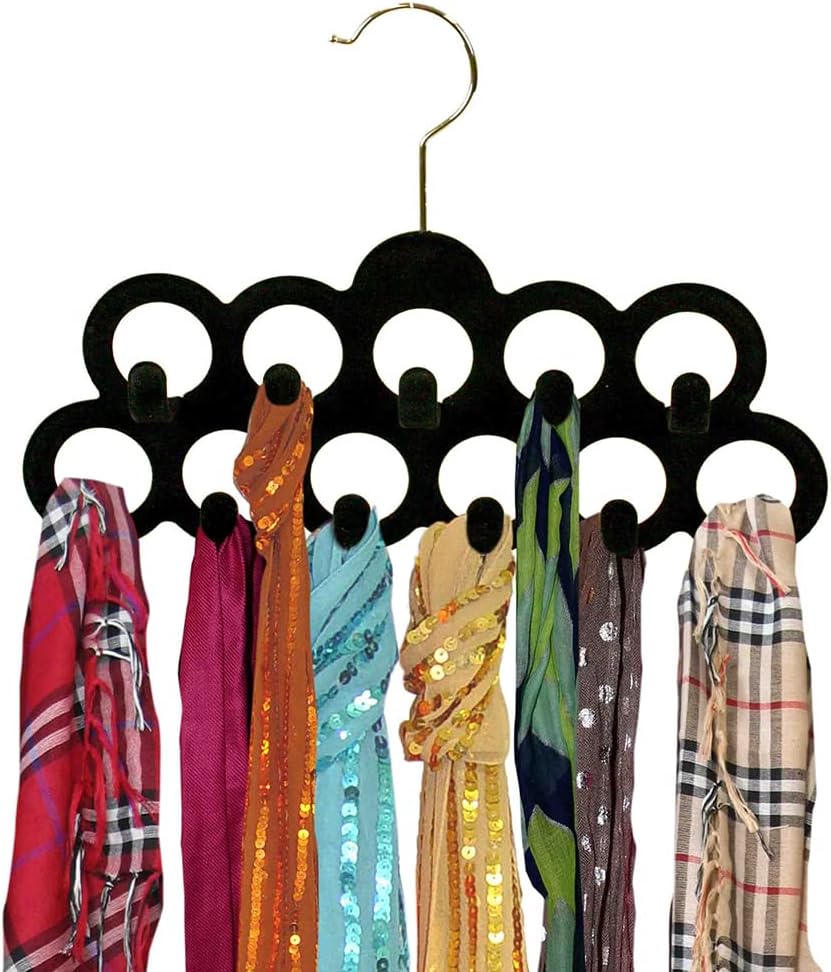 Velvet Scarf Storage Organizer for Closet (Pack of 3), Black | by Home Basics | Scarf Holder for Scarves and Ties | Slim Scarf Hangar Useful for Belts and Jewelry