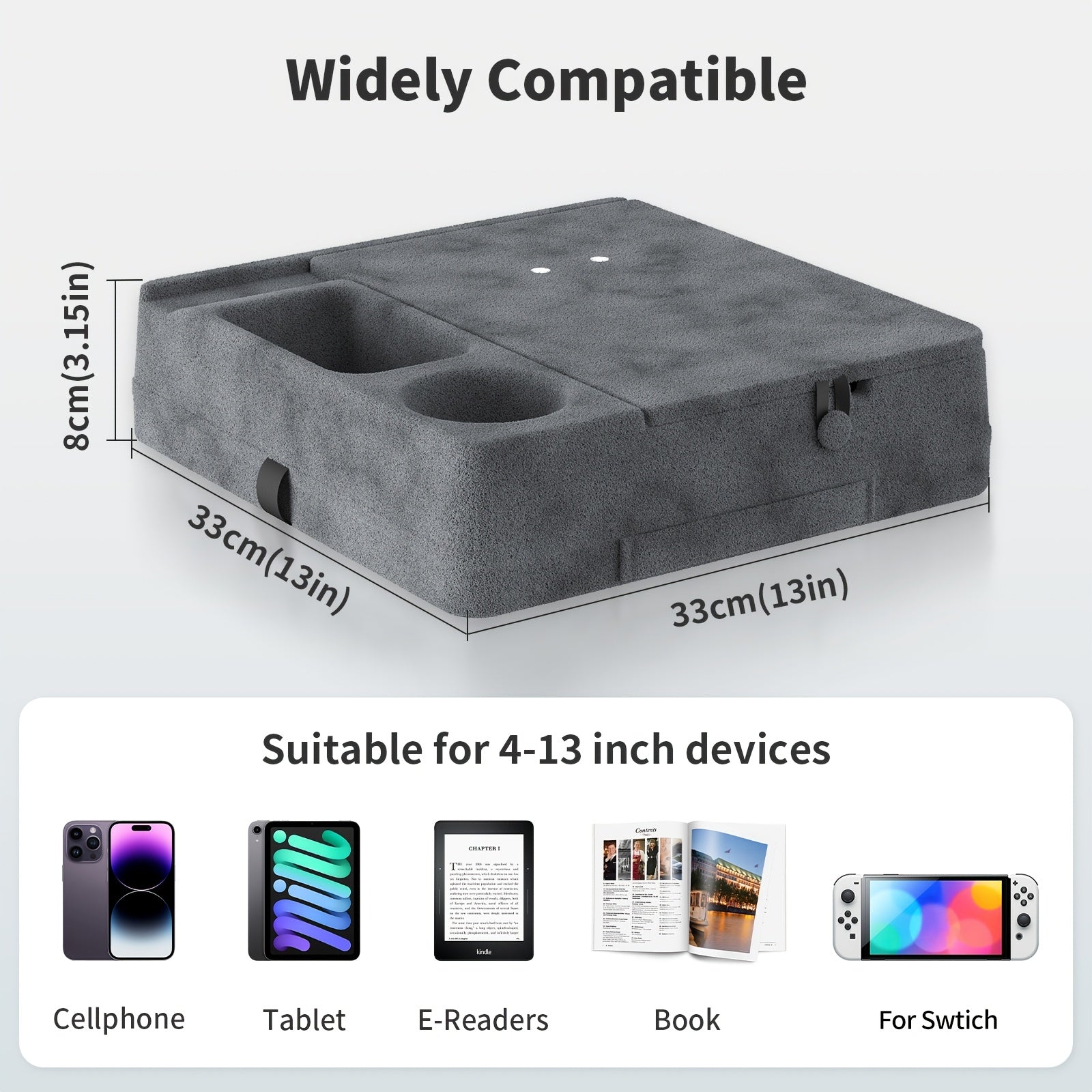 Jastučnica za tablet, sklopivi stalak za iPad, pogodan za krilo, krevet i radni sto—osnova jastuka za tablet sa džepom i držačem za olovku, kompatibilna sa iPad Pro 12.9, 10.5, 9.7 Air Mini 6, 5, 4, 3, , e-čitači