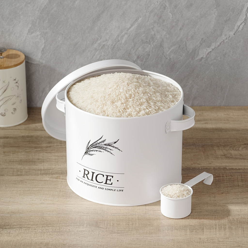 A Round White Metal Storage Canister for Organizing Rice, Potatoes, Vegetables, Food Containers, Kitchen Supplies, Housewarming Gifts, Suitable for Dining Rooms, Dorms, And Homes