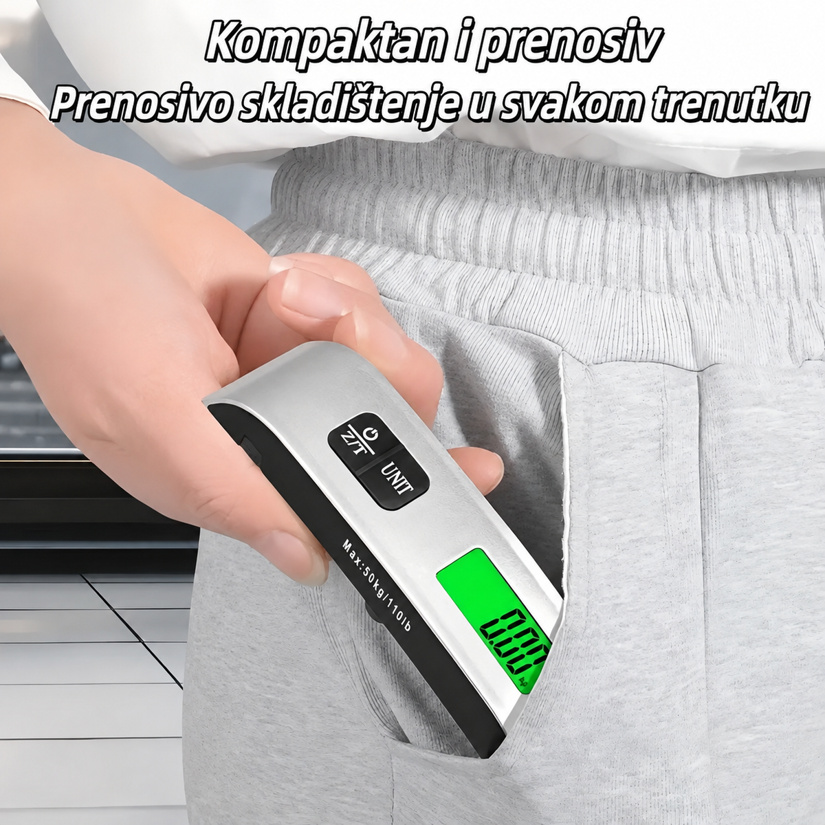 Prenosiva elektronska digitalna putna vaga za prtljag, kapacitet 50kg/10g