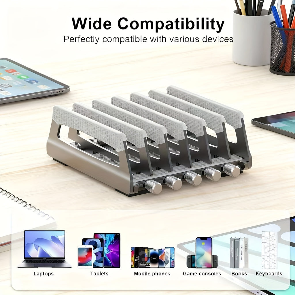 6-Slot Desktop Vertical Laptop Organizer Stand, Adjustable Base Suitable for Laptops, Ipads, Phones, And Study Machines