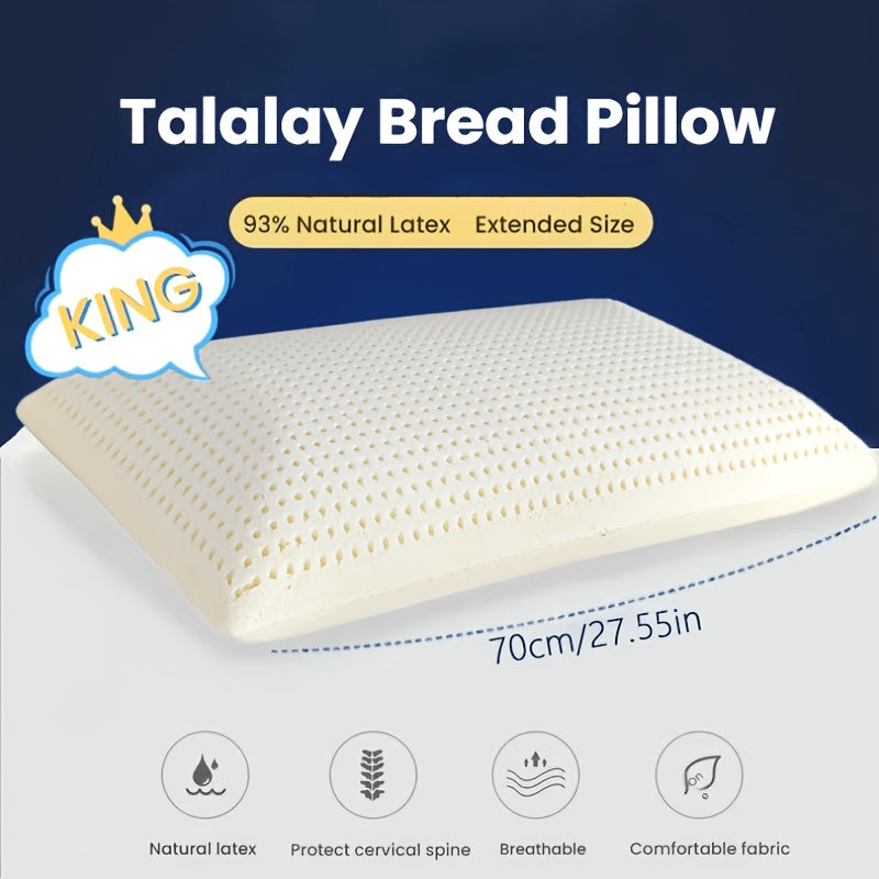 A TALALAY Natural Latex Pillow, Bread Structure Large Size Latex Pillow, Talalay Process Physical Foaming Is Healthier, High Elasticity, Soft And Q-Elastic to The Touch with Support