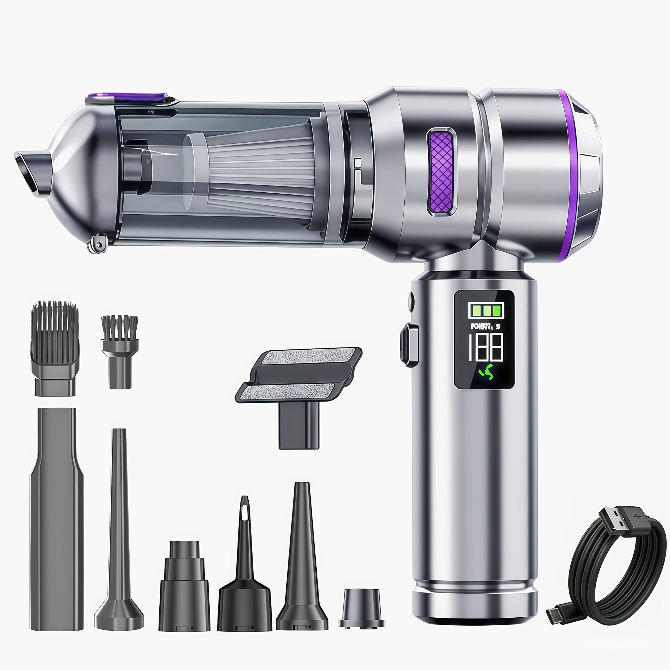 UTEK New 24000Pa Handheld Car Vacuum Cleaner, Vacuum And Blower, 100W High-Power Handheld Vacuum, Equipped with LED Light And Multiple Nozzles, Suitable for Car, Home, Office, Pet Care, Santa Claus Christmas Gift