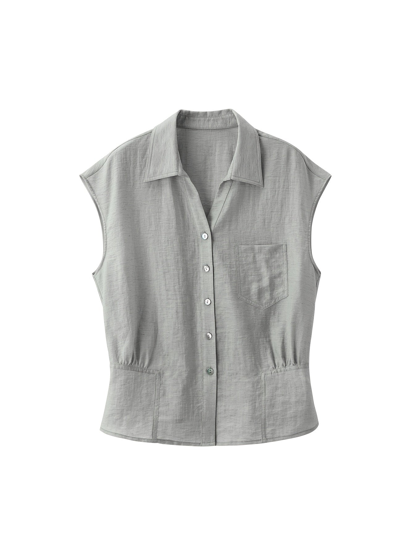 XWI a Summer New Style Women'S Shirt [Three-Quarter Sleeves Light Oxygen Commuting] Daily Commuting Office Wear Spring Summer Women'S New Style Three-Quarter Sleeves Three-Dimensional Lapel Pleated Waist-Cinching Shirt