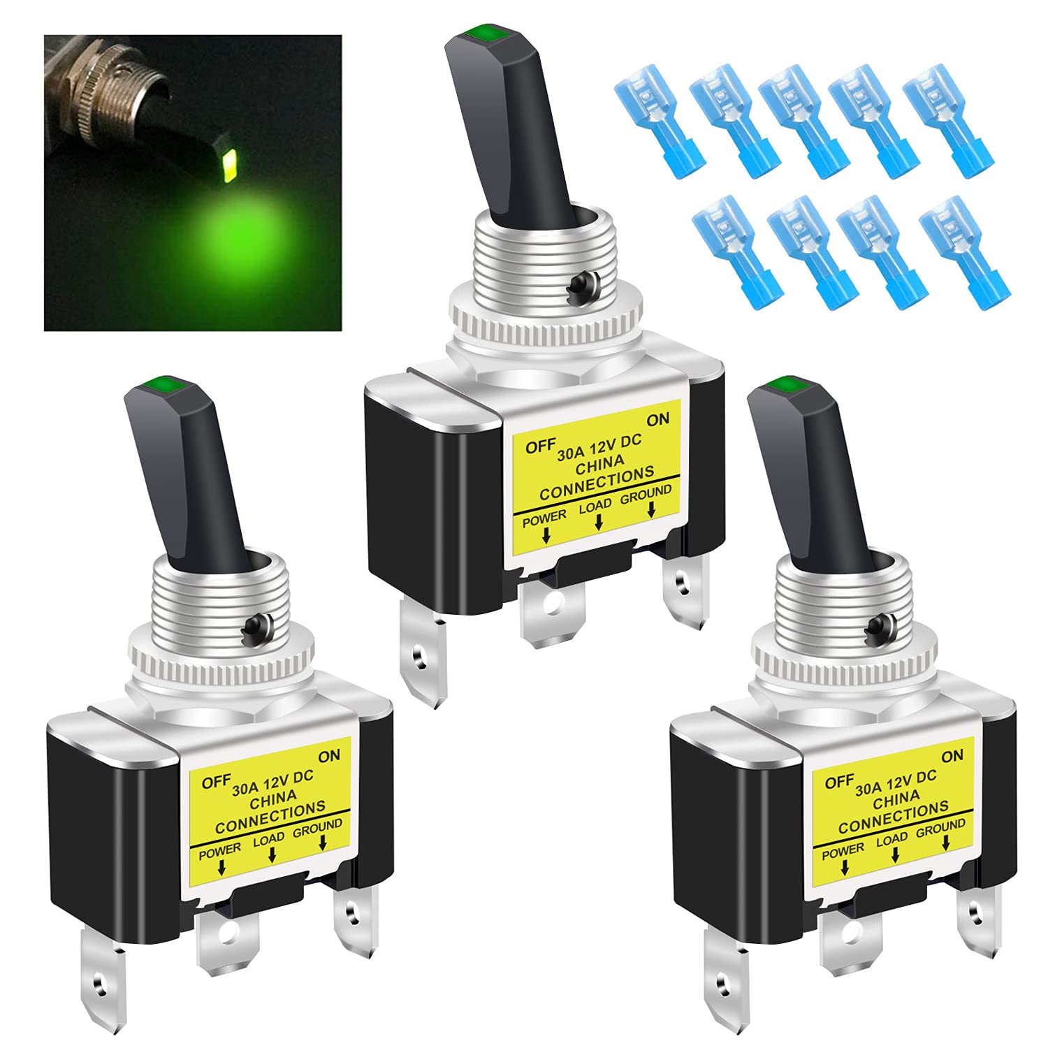 Twidec/3Pcs Rocker Toggle Switch 12V 20A Heavy Duty Racing Car Automotive Auto SPST ON/Off Toggle Switch Blue LED Light Illuminated 3Pin with Blue Waterproof Safety Cover ASW-07DBUBUMZ