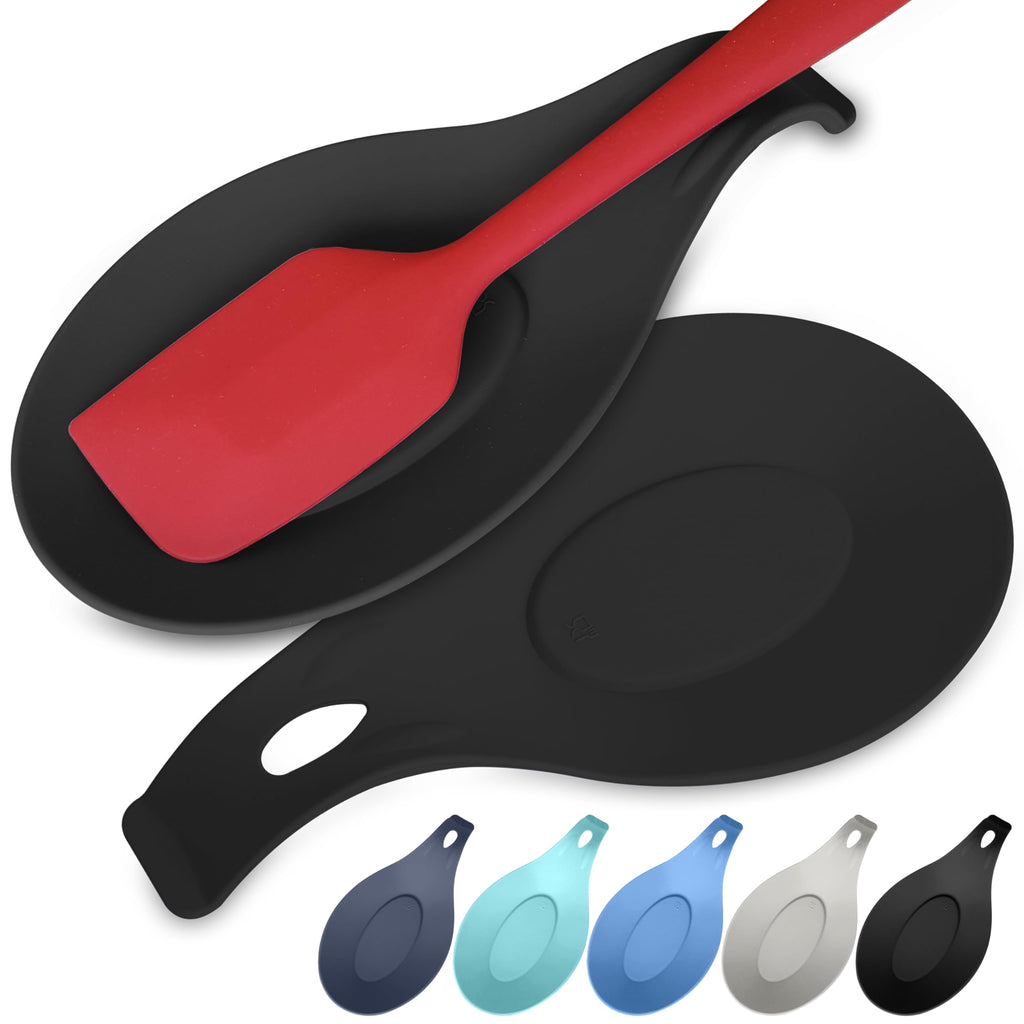 Silicone Spoon Rest for Stove Top Set of 3 – HEAT RESISTANT DISHWASHER SAFE Kitchen Utensil Holder for LARGE Utensils - Won’t Break - Non-Slip - Ideal for Glass & Induction Cooktops - for Home Cooks