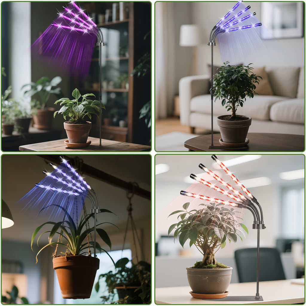LED 4-Head Chassis Svetlo za Rast Biljaka - Multifunkcionalna Unutrašnja Rasveta, Podesivi Intenzitet, 3 Brzine Prebacivanja, Podstiče Zdrav Rast Biljaka, Pogodno za Staklenike, Čudžinice i Kućno Baštovanstvo