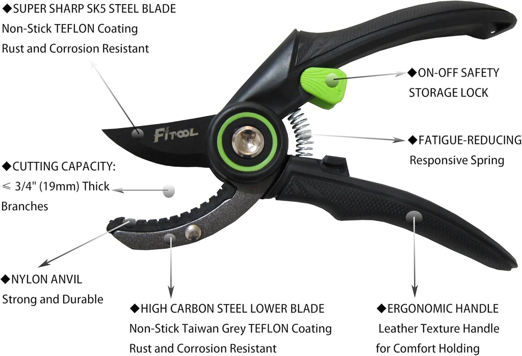 Professional Secateurs, with Super Sharp SK5 Steel Blades, Gardening Hand Clippers Pruners, Garden Trimming Scissors, Pruning Shears 8-Inch (Anvil)