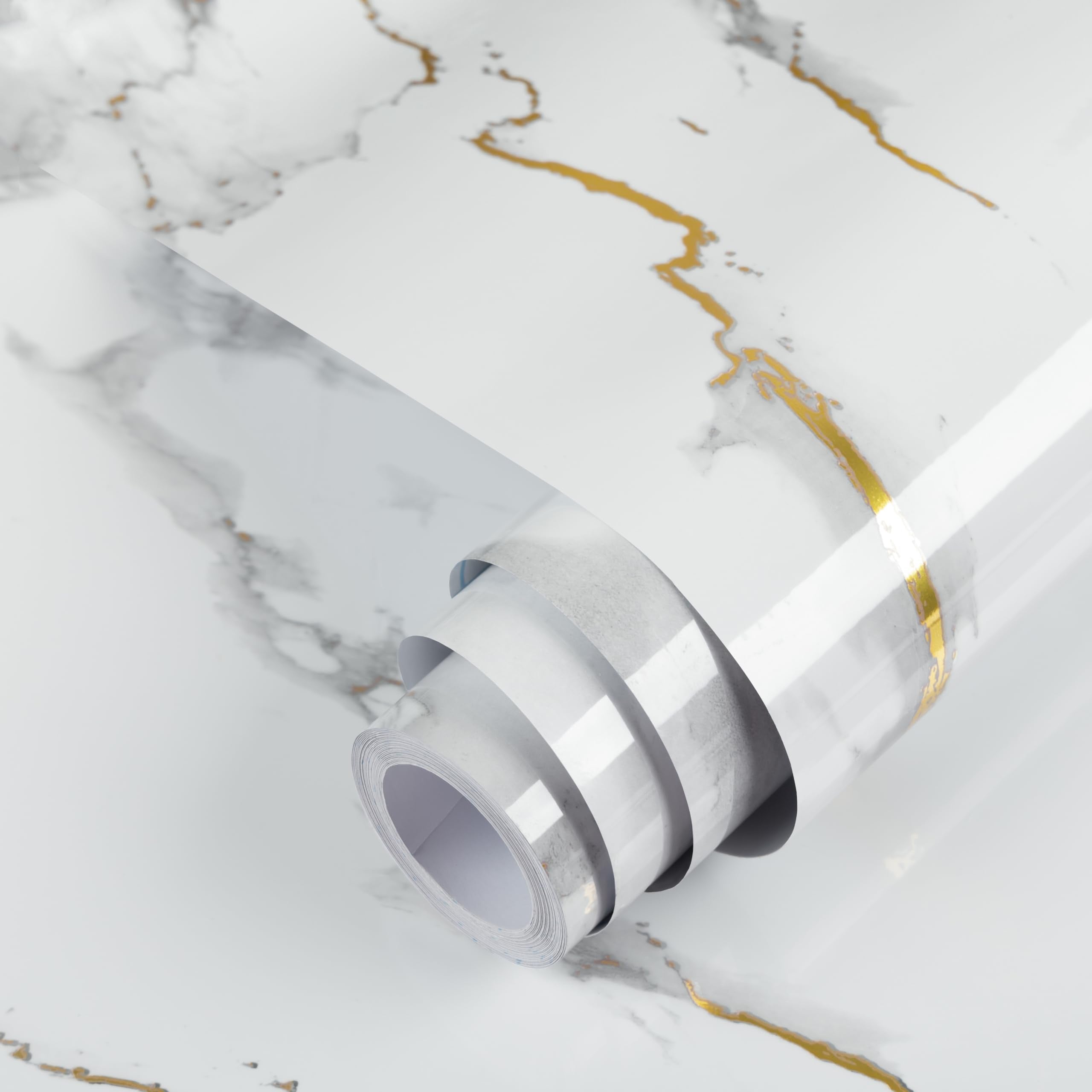 practicalWs Glossy Marble Contact Paper Granite White/Grey Kitchen Countertop Cabinets Furniture Refurbishment Wall Paper Thick Removable Wallpaper Peel and Stick Wall Decor Vinyl Wrap 11.8"x78.7"