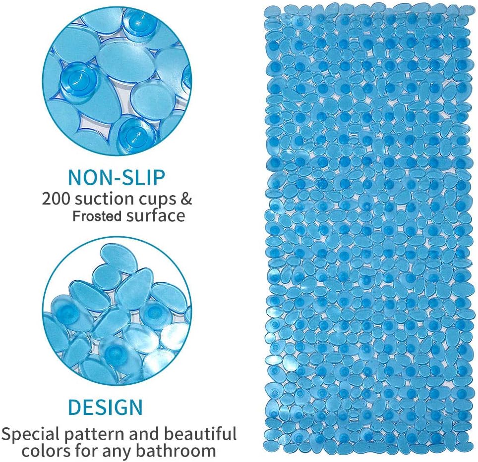 SONGZIMING Pebble Bath Mat for Bathtub to Anti Slip Bathtub Mat in Shower with 16 Inches by 35 Inches (Clear Blue)