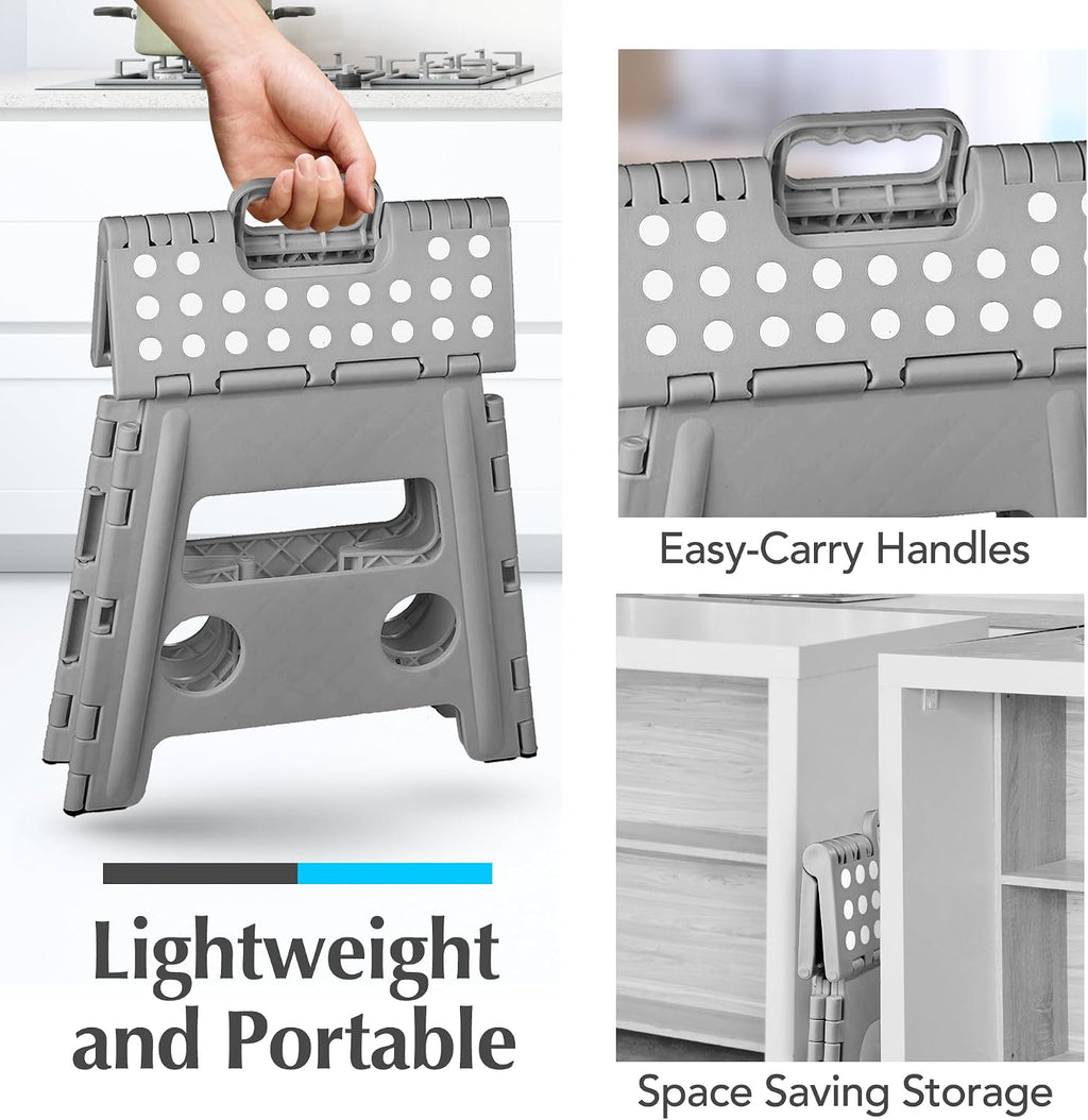 Handy Laundry Folding Lightweight Step Stool - Sturdy Enough to Support Adults - Opens Easy with One Flip - Great for Kitchen, Bathroom or Bedroom (Grey - 13 inch)