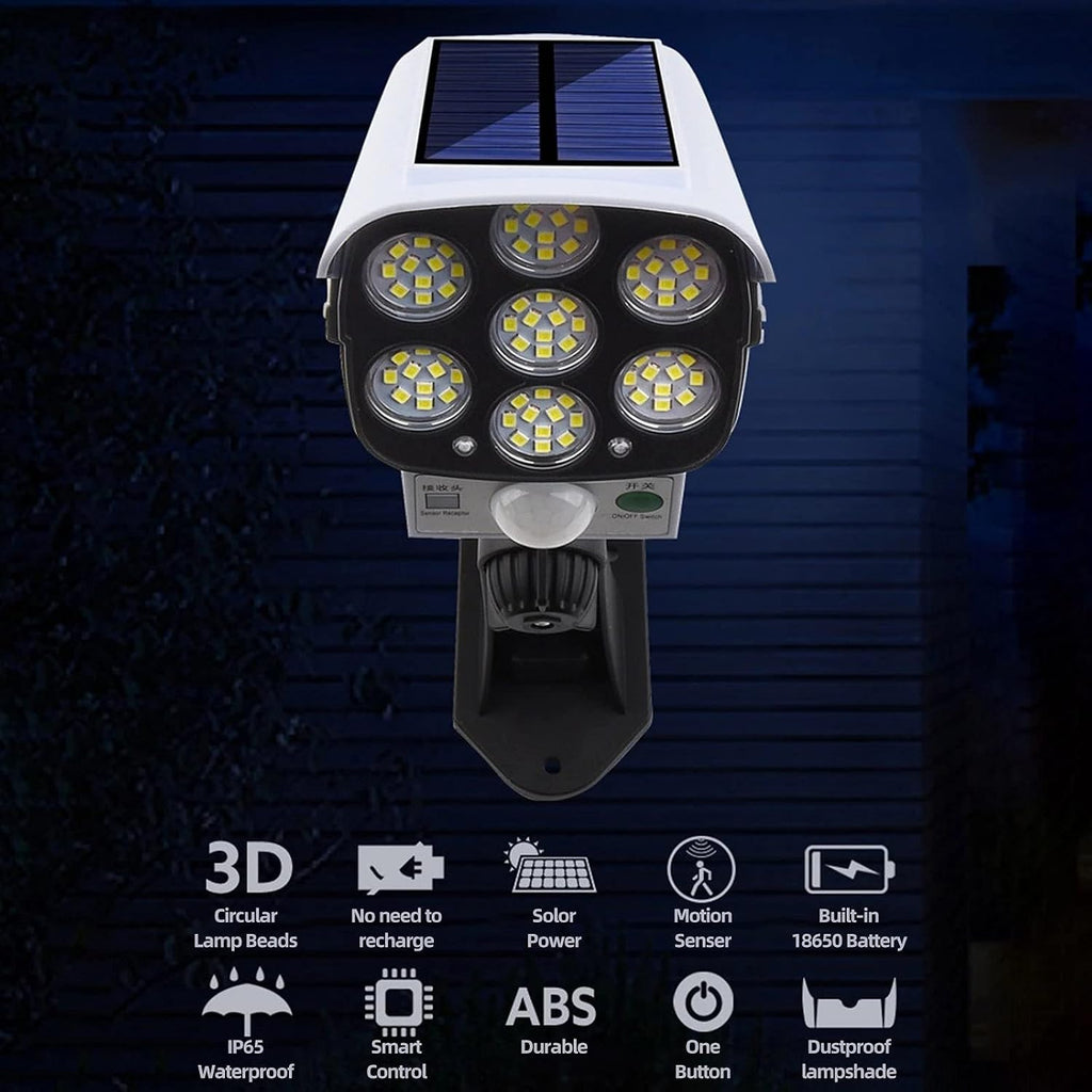 Outdoor Motion Sensor Solar Lights 2000 Lumens 77 LEDs Spotlight With Remote Controller FloodLights Outdoor IP66 Waterproof, Wireless Dummy Decoy Fake Security Camera for Porch Garden Patio Driveway