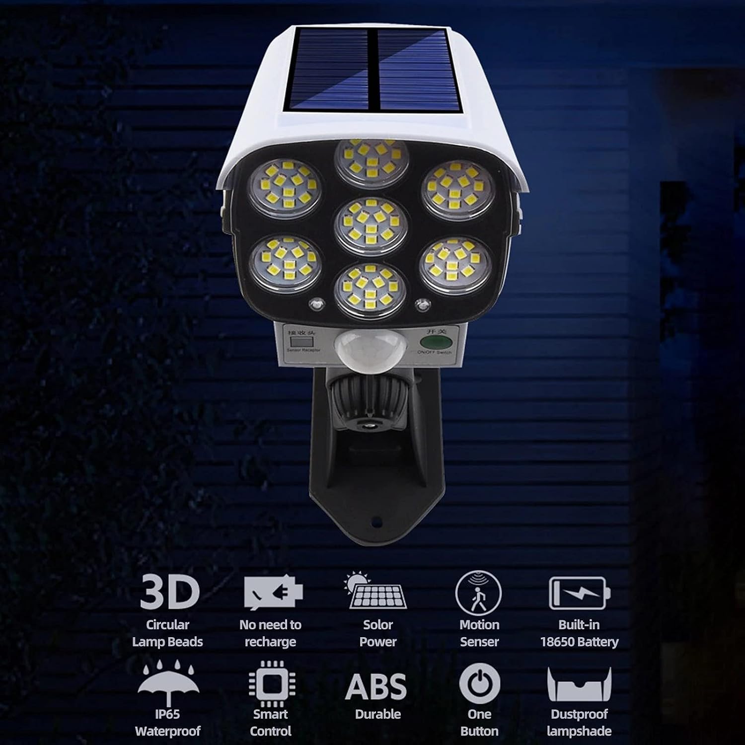 Outdoor Motion Sensor Solar Lights 2000 Lumens 77 LEDs Spotlight With Remote Controller FloodLights Outdoor IP66 Waterproof, Wireless Dummy Decoy Fake Security Camera for Porch Garden Patio Driveway