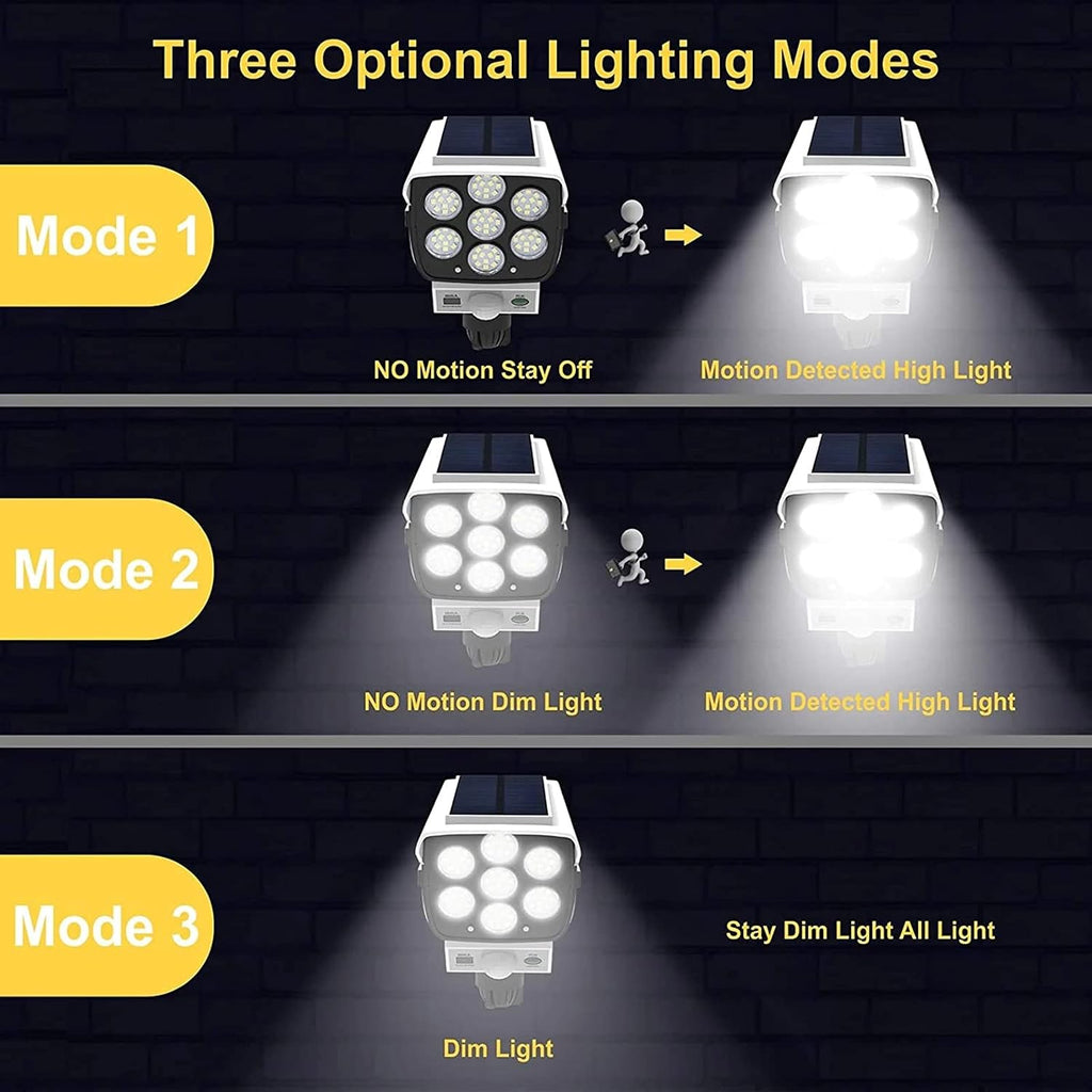 Outdoor Motion Sensor Solar Lights 2000 Lumens 77 LEDs Spotlight With Remote Controller FloodLights Outdoor IP66 Waterproof, Wireless Dummy Decoy Fake Security Camera for Porch Garden Patio Driveway