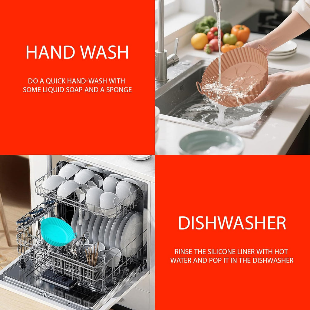 Silicone Air Fryer Liners Compatible with Ninja AF101 4QT AF141 5QT AF150 AF161 XL MAX 5.5QT and Most 3-5QT Air Fryers, Reusable Non-Stick Accessories for Ovens & Microwaves (Brown+Blue)