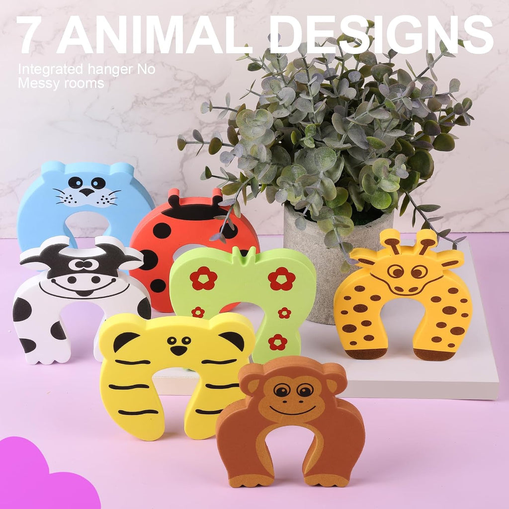 Door Stoppers,7Pcs Baby Proofing Corner Protector | Baby Cartoon Animal Door Stop Soft Foam Cushion Baby Finger Protector,Prevent Child or Pet from Getting Locked in Room