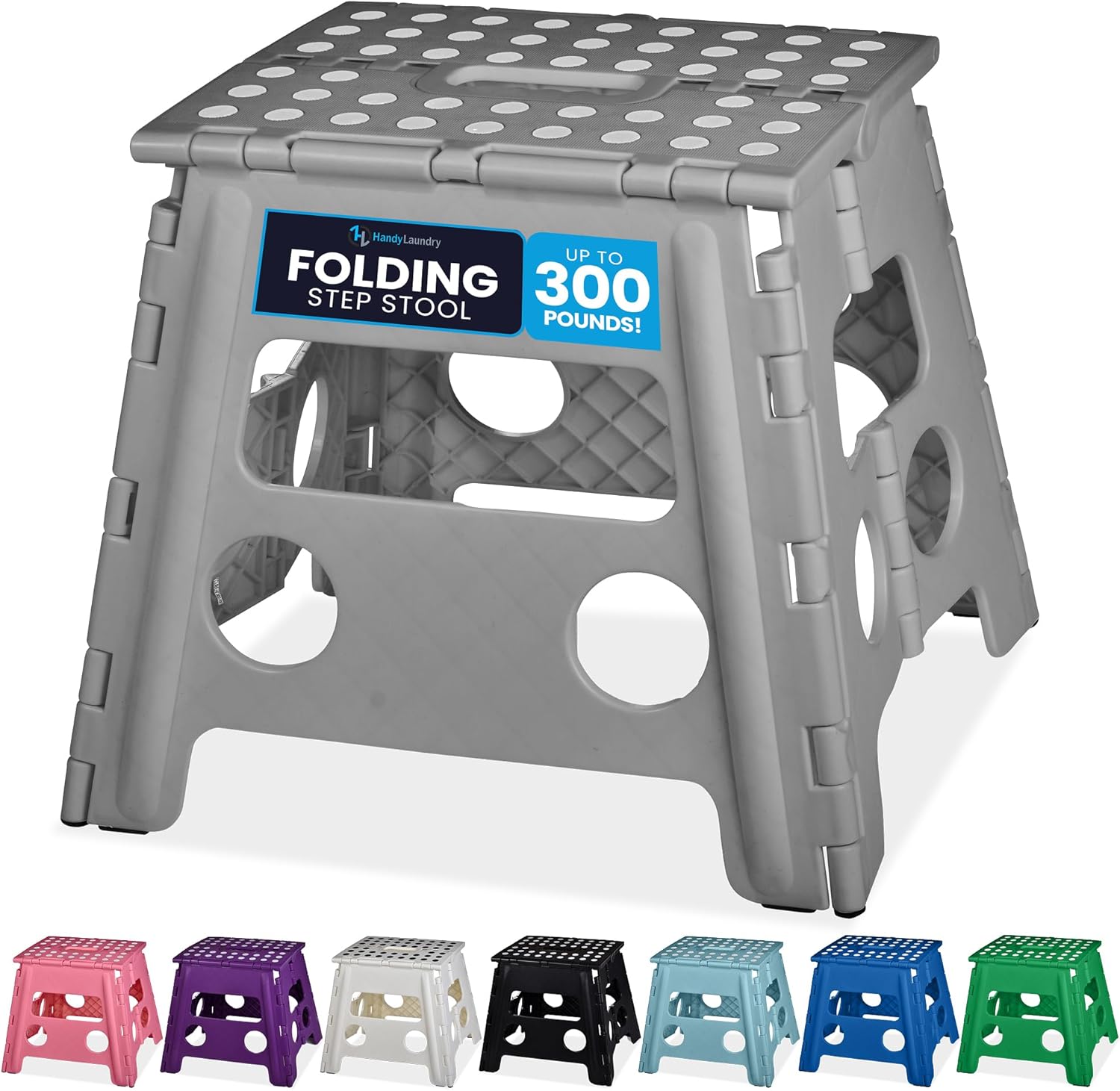 Handy Laundry Folding Lightweight Step Stool - Sturdy Enough to Support Adults - Opens Easy with One Flip - Great for Kitchen, Bathroom or Bedroom (Grey - 13 inch)